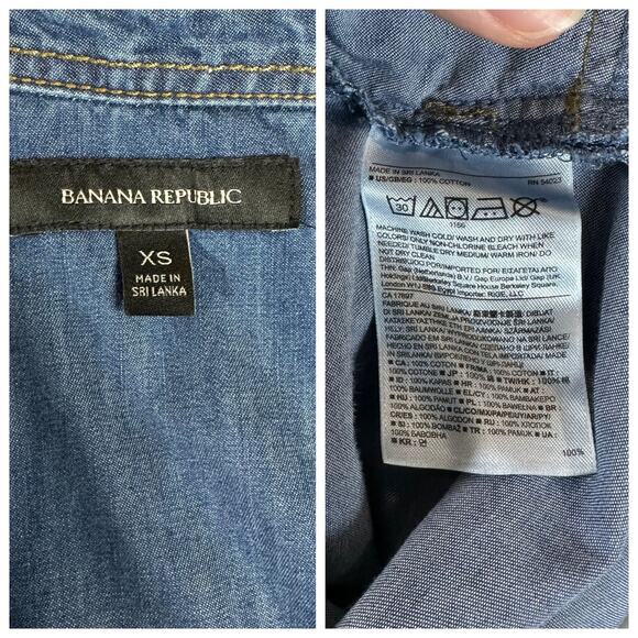 Banana Republic Blue Chambray Shirt Dress Pockets Knee Length Popover Style XS - Picture 5 of 5